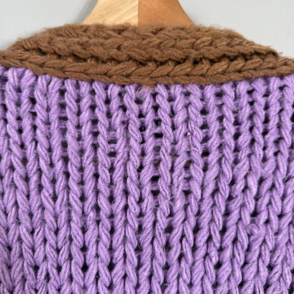 FRNCH Lorene Violet Camel Cardigan Sweater Women's Medium Chunky Knit Open Front - Picture 13 of 15